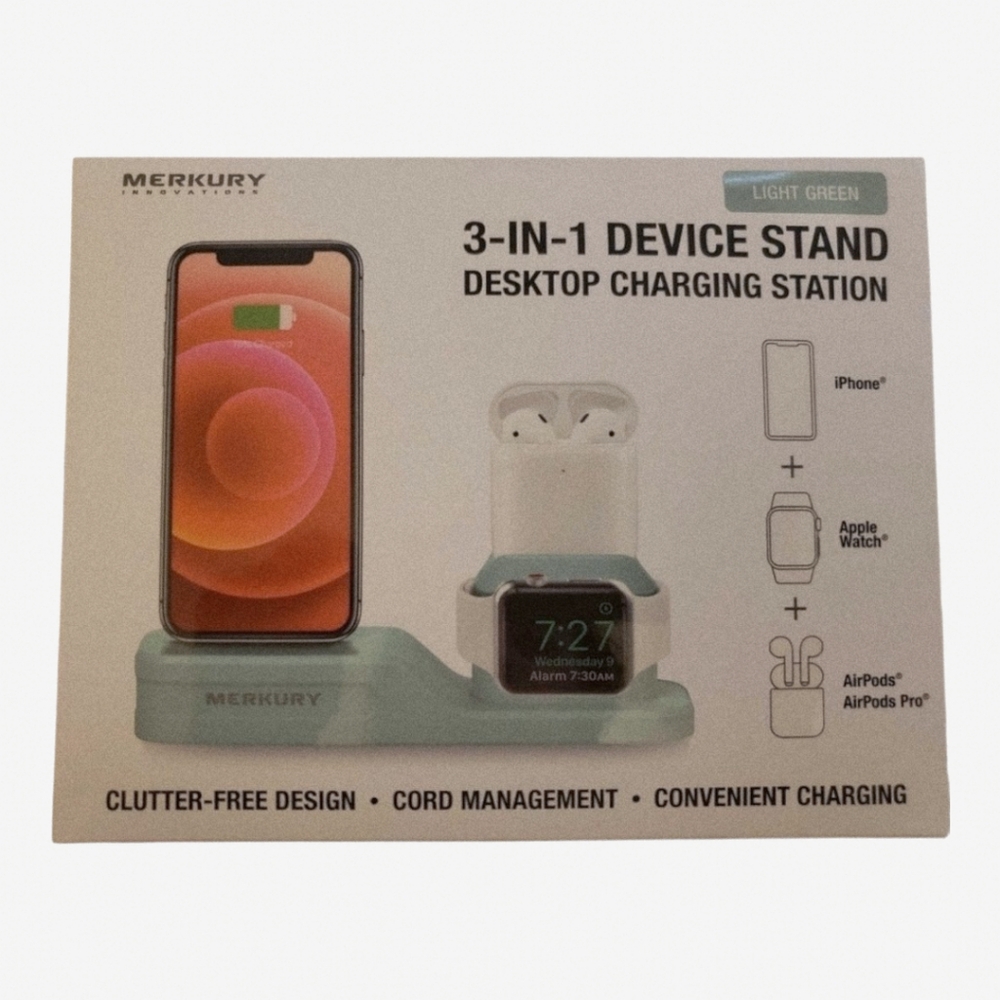 Merkury Innovations 3-in-1 Device Stand Desktop Charging Station in light green